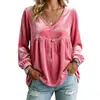 Otoño 2026 Comercio Exterior Europeo y Americano Transfronterizo Nueva Ropa de Mujer Cuello en V Encaje Terciopelo Casual Holgada Manga Larga Blusa Camisa