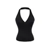 Top de tirantes halter con cruz retro y escote en V profundo para mujer 2026 Sexy sin espalda Elástico Ajustado Delgado Top de tirantes para chica hot Adelgazante