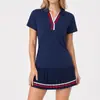 Conjunto Deportivo Transfronterizo de Tacto Desnudo para Tenis para Mujer, Camiseta Polo de Manga Corta Ajustada, Ropa de Entrenamiento de Bádminton y Fitness, Falda Corta, Verano
