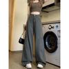 Jeans Cargo Vintage Grises de Múltiples Bolsillos de Pierna Ancha para Mujer, Diseño Primavera y Verano, Cintura Alta, Sueltos, Caídos, Pierna Recta, Pantalones de Largo Hasta el Suelo