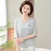 Nova Moda de Verão da Mamãe Camiseta Rejuvenescedora Estilo Chinês para Meia-Idade e Idosos Manga Média Solta Tamanho Grande