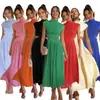 Vestido Largo de Verano con Estilo Callejero Dulce y de Moda Europeo y Americano para Comercio Exterior, Cuello Alto, Color Macarrón, que Muestra la Cintura