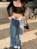 Foto Real de Jeans Reta com Design Valgus na Cintura Feminina Novo Look Solto Emagrecedor Calças de Perna Larga Calças Tendência