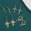 Pendientes de Acero Inoxidable con Letras Cruz Amor Europeos y Americanos Transfronterizos Luz de Lujo Sentido de Alta Gama Estilo Frío ins Pendientes de Moda