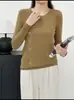 Camisa Básica de Gola Redonda, Novo Estilo Outono e Inverno, Caimento Justo, Versátil Elegante, Tricô Malha, Blusa, Suéter Delicado para Mulheres