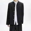 Estilo Hipster Genial Traje Zhongshan Negro con Cuello Mao para Hombre Set Primavera Otoño Casual Tacto Sin Planchar Ropa Exterior Ascética Estilo Chino
