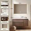 Gabinete de Baño de Madera Maciza Estilo Medieval con Cajones Dobles y Amplio Espacio de Almacenamiento, Lavabo Cerámico Integrado