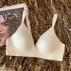 Roupa íntima feminina sem costura estilo francês, amigável à pele, para seios pequenos, anti-queda, redução lateral dos seios, sem aro, sutiã confortável e respirável