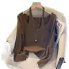 Camisa de Verano y Primavera para Mujer Tallas Grandes de 150 kg, Cuello Halter, Manga Larga, Top Único y Elegante, Camisa Base de Capa Interior Falsa de Dos Piezas