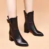 Botas de tacón grueso a media pantorrilla, otoño e invierno 2023, Zapatos de algodón acolchado con forro polar para mujer, Botines de tacón medio con punta, Zapatos de piel auténtica de otoño