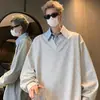 Sudadera con cuello de retazos de estilo retro americano, dos piezas falsas para hombre, suéter casual de moda para otoño, ajuste holgado, para parejas