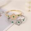 Anillo de estilo retro de la corte francesa de alta calidad con circonita microincrustada, juego de anillo y pulsera hueca de esmeralda