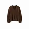Novedades para otoño e invierno 2026: Suéter de lana peinada de manga larga con cuello de tijera de 18 hilos, suéter de lana peinada de seda y cachemira para mujer, Puyuan