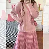 Cardigan Tricô Jacquard Rosa Suave e Doce LEKA 2026 Outono Novo Top Suéter Estilo College Feminino