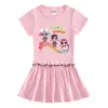 2023 Verão Novo Roupa Infantil Coreana Vestido de Manga Curta Manga Média Saia Plissada Fina de Bebê com Orelha