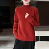 Nuevo Suéter de Lana 100% Doble Capa Engrosado Otoño/Invierno para Mujer Cuello Medio Alto Capa Interior Base Punto Mangas Raglán Suéter de Punto