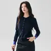 Colección de otoño e invierno: Cárdigan de punto de cachemira color block estilo francés para mujer, con corte holgado, efecto adelgazante, cuello redondo y mangas color block.