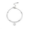 Pulseira com pingente de cabeça de urso de desenho animado, design de nicho, animal fofo, corrente de contas de camada dupla, pulseira de aço inoxidável, joias da moda