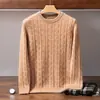 Novo suéter de cashmere puro para outono e inverno para homens, gola redonda, espessura de três fios, padrão trançado, suéter de malha de manga longa casual de negócios