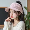 Gorro de Punto de Moda para Mujer Otoño e Invierno con Forro Polar, Gorra de Béisbol de Parte Superior Abierta con Protección para Orejas, Cálido Transfronterizo