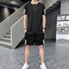 Traje casual esportivo de verão masculino com três listras, T-shirt de manga curta e shorts, conjunto solto, secagem rápida, tamanhos grandes