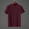 Camiseta Masculina de Algodão Puro para o Verão, Manga Curta, Confortável e Fresca, Gola Meia-Alta, Estampada, Slim Fit, Camada Base
