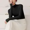Camiseta Básica de Canalé de Cuello Alto a Media Altura de Moda para Mujer, Estilo Coreano, Camiseta Térmica de Alta Gama para Otoño