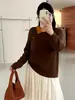 Suéter casual de punto con bloques de color y cuello tipo polo para mujer talla grande estilo otoño 2026 suéter de punto trenzado retro para mujer talla grande 25210