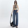 Pantalones vaqueros Tencel azul claro para mujer, nuevos pantalones adelgazantes de cintura alta con doble hebilla, pierna ancha y suelta con pierna recta de seda helada.