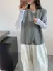 Colete Sem Manga de Gola Redonda com Vários Botões Novo para Outono e Inverno Feminino, Versátil Camada Retro Cor Sólida Estilo Coreano Top Redutor de Idade, Simples