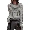 Atacado de blusas de outono transfronteiriças confortáveis moda feminina casual gótica estampa personalizada escura europeia e americana manga longa