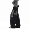 Calça Reta com Bainha Curva Pintada com Letras Estilo Retro Americano para Mulheres e Homens, Outono Lavado Degradê Vintage Solta Emagrecedora Calça Esportiva