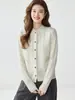 Cardigan Feminino de Cashmere com Gola Alta Estilo Chinês Tricô Trançado Grosso Quente Emagrecedor Valorizador Versátil Tricô