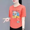 Camiseta de Manga Corta con Etiqueta Cortada de Gran Marca para Mujer, Excedente de Stock de Comercio Exterior Transfronterizo, Top Holgado, Manga Media, Estilo Madre de Mediana Edad, Efecto Adelgazante