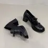 Mocassins de Salto Alto para Mulheres 2026 Novo Estilo, Sapatos de Salto Bloco para Mulheres Baixas, Sapatos JK de Couro Pretos Versáteis de Calçar