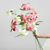 3 lirios de llama artificiales, flores artificiales para decoración del hogar, orquídeas berenjena para decoración de sala de estar, flores de seda para paisajismo y accesorios de fotografía