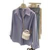 Foto Real en stock Otoño e Invierno Estilo Coreano Retro Pana Manga Larga Camisa de Mujer Solapa Interior Top Plegado de Alta Gama