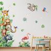 Pegatina de pared con diseño de jirafa y elefante de dibujos animados para habitación infantil, dormitorio, puerta, papel pintado decorativo para guardería, autoadhesiva