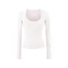 Camiseta Sexy de Estilo Chica Caliente con Cuello Redondo Grande, Forrada de Polar, Manga Larga, Nueva Moda Otoño e Invierno, Versátil, Ajustada, Camiseta Corta Base para Mujer