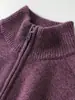 Jaqueta com zíper grossa mesclada suéter de cashmere puro 2026 Outono/Inverno novo estilo cardigã de tricô feminino gola alta