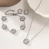 Conjunto de Colar, Pulseira e Brincos de Flor de Cinco Folhas da Sorte em Aço Titânio de 13mm, Antidesgaste, para Mulheres, Joias Florais Populares Transfronteiriças