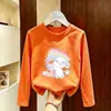 Camiseta de manga comprida para meninas, algodão puro, estilo primavera e outono, versão coreana, solta, simples, casual, gola redonda, camiseta básica fofa para crianças mais velhas