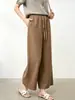 Calça Larga Casual Dun*Order para Mulheres, Estilo Fino de Verão, Fresca e Respirável, Cintura Elástica com Cordão, Calça Longa Reta