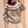 Ropa Navideña Retro Perezosa con Color Islandés Cárdigan de Punto Fell Island Suéter Jersey de Cuello Redondo Invierno Mujer