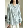 78787 Outono Novo Estilo Coreano Cor Sólida Artística Gola Redonda Solta Dupla Camada Algodão Gaze Versátil Manga Longa Camisa Feminina