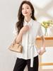 Camisa Negra de Manga Corta para Mujer 2023 Verano Nueva Moda Versátil Camisa Profesional Elegante Ajustada a la Cintura Camisa de Gasa