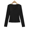 7672-25 Novo Estilo Outono Estilo Europeu e Americano Outono e Inverno Forrado com Lã Quente Gola V Manga Longa Camiseta Básica para Camadas