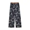 Pantalones de pierna ancha con cordón y cintura elástica de estilo nuevo para primavera temprana 2026 para mujer, pantalones rectos holgados con estampado de tinta retro, pantalones casuales