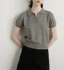 Polo Retro Francês Cinza Manga Curta Malha Verão Roupa de Trabalho Camisa Polo Versátil Camiseta Top