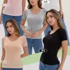 Top de Mujer de Manga Corta de Modal con Sujetador Incorporado, Tallas Grandes, No Necesita Usar Sujetador, Camiseta de Cuello Redondo, Capa Base Versátil